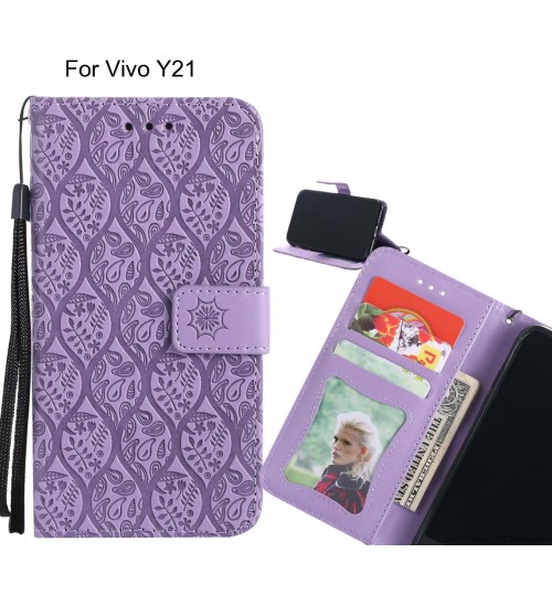 Vivo Y21 Case Leather Wallet Case embossed sunflower pattern