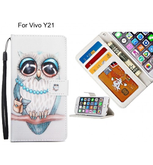 Vivo Y21 case 3 card leather wallet case printed ID