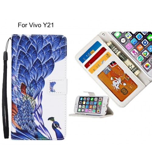 Vivo Y21 case 3 card leather wallet case printed ID