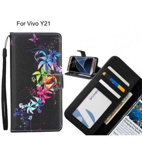 Vivo Y21 case 3 card leather wallet case printed ID