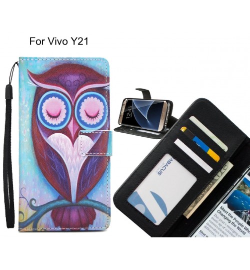 Vivo Y21 case 3 card leather wallet case printed ID