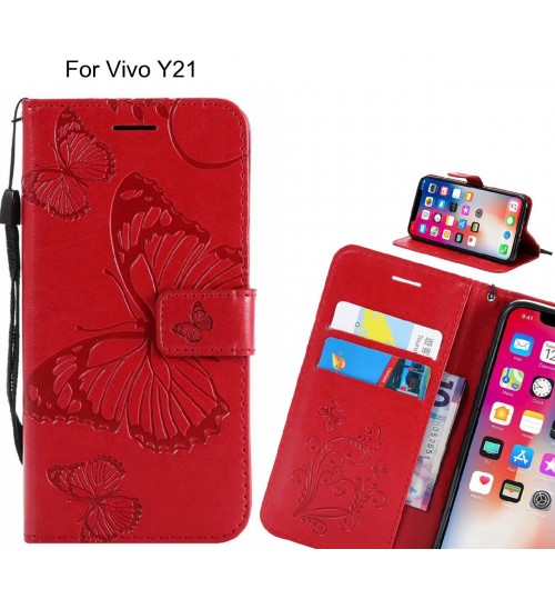 Vivo Y21 case Embossed Butterfly Wallet Leather Case