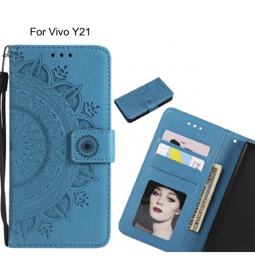 Vivo Y21 Case mandala embossed leather wallet case