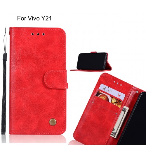 Vivo Y21 Case Vintage Fine Leather Wallet Case