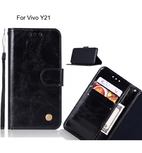 Vivo Y21 Case Vintage Fine Leather Wallet Case