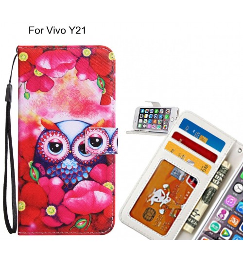 Vivo Y21 case 3 card leather wallet case printed ID