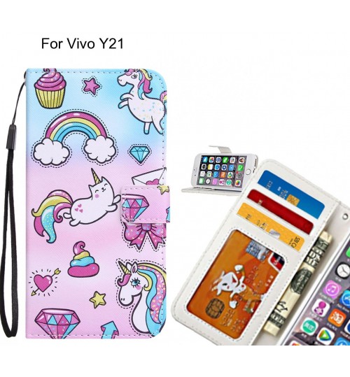 Vivo Y21 case 3 card leather wallet case printed ID