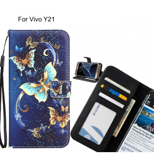 Vivo Y21 case 3 card leather wallet case printed ID