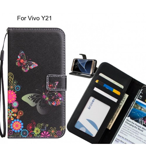 Vivo Y21 case 3 card leather wallet case printed ID