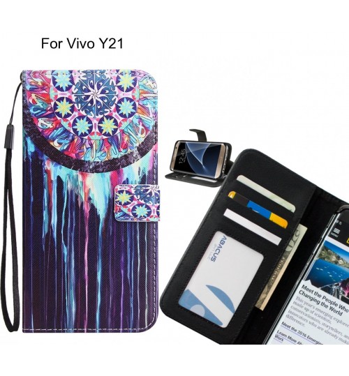 Vivo Y21 case 3 card leather wallet case printed ID