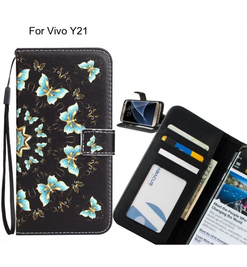 Vivo Y21 case 3 card leather wallet case printed ID