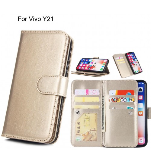 Vivo Y21 Case triple wallet leather case 9 card slots