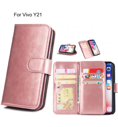 Vivo Y21 Case triple wallet leather case 9 card slots