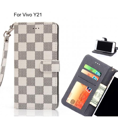 Vivo Y21 Case Grid Wallet Leather Case