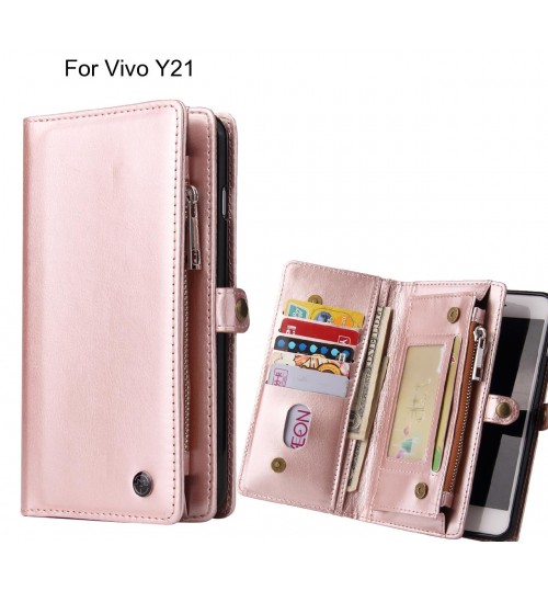 Vivo Y21 Case Retro leather case multi cards cash pocket