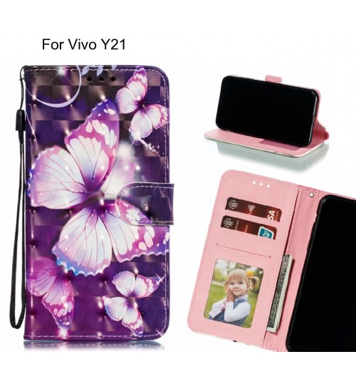 Vivo Y21 Case Leather Wallet Case 3D Pattern Printed