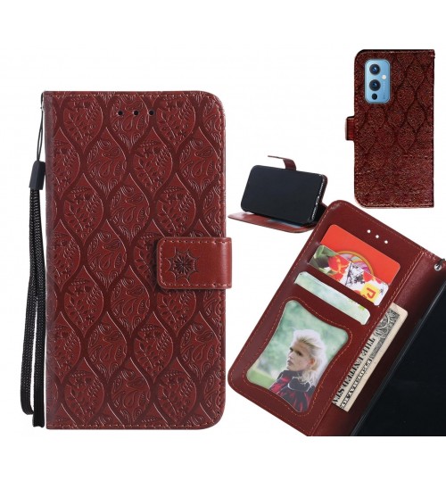 OnePlus 9 Case Leather Wallet Case embossed sunflower pattern