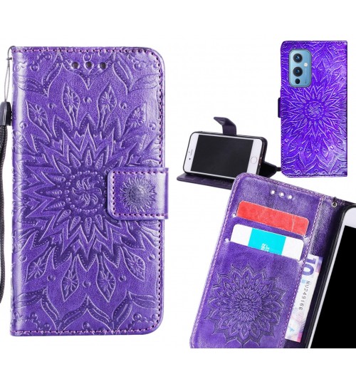 OnePlus 9 Case Leather Wallet case embossed sunflower pattern