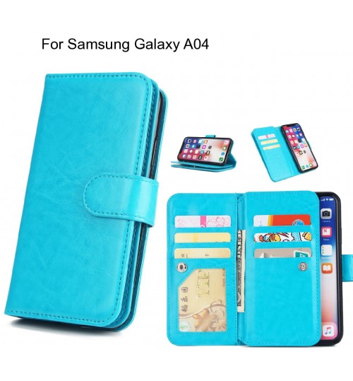 Samsung Galaxy A04 Case Triple Wallet Leather Case 9 Card Slots - Blue