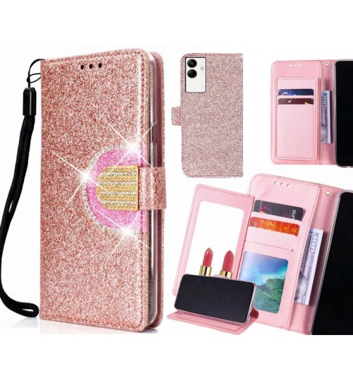 Samsung Galaxy A04 Case Glaring Wallet Leather Case With Mirror - Pink