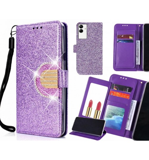 Samsung Galaxy A04 Case Glaring Wallet Leather Case With Mirror - Purple