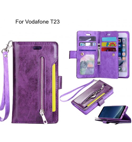 Vodafone T23 case 10 cards slots wallet leather case with zip