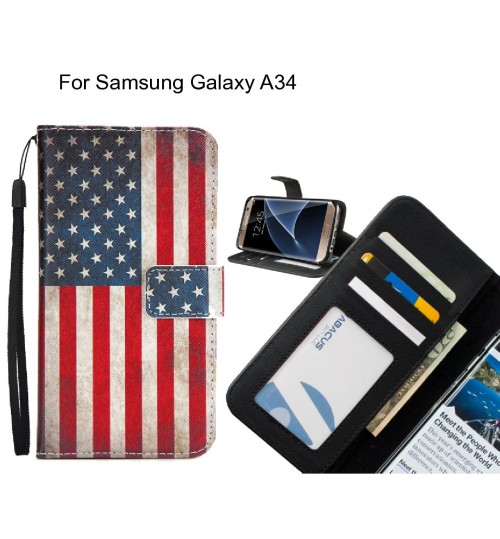 Samsung Galaxy A34 case 3 card leather wallet case printed ID