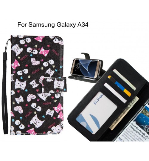 Samsung Galaxy A34 case 3 card leather wallet case printed ID