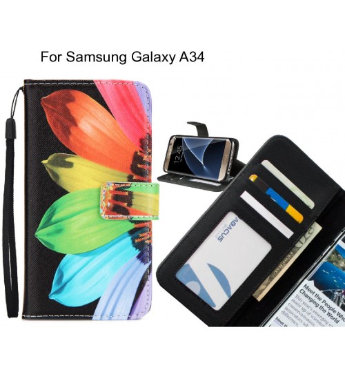 Samsung Galaxy A34 case 3 card leather wallet case printed ID