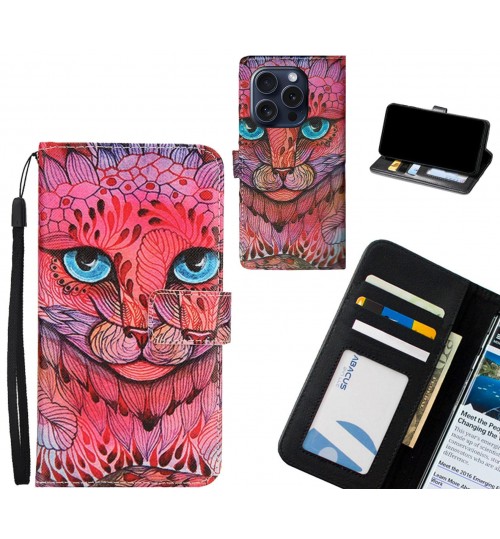 iPhone 15 Pro case 3 card leather wallet case printed ID