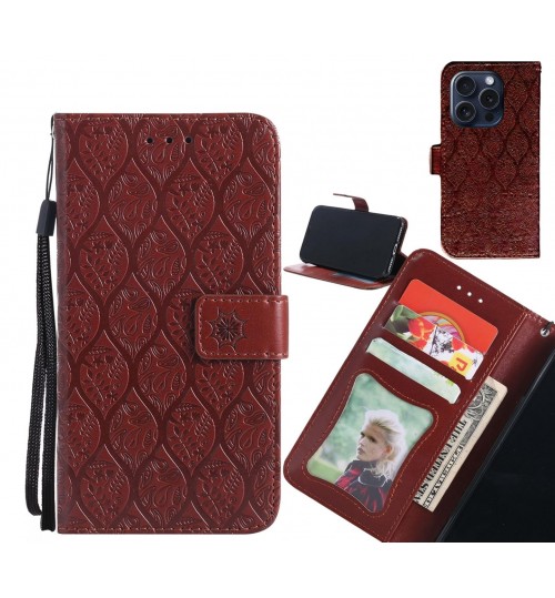 iPhone 15 Pro Case Leather Wallet Case embossed sunflower pattern