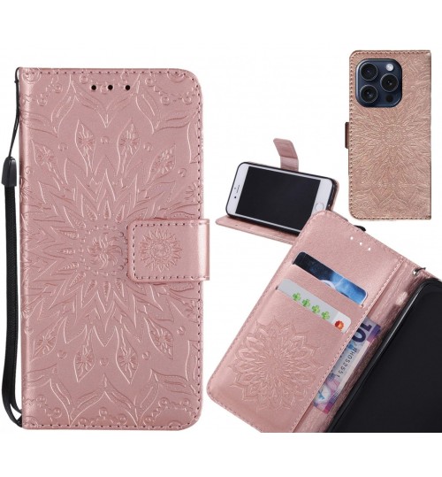 iPhone 15 Pro Case Leather Wallet case embossed sunflower pattern