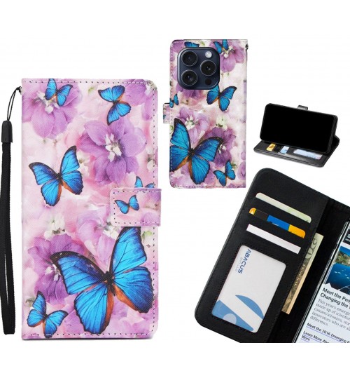 iPhone 15 Pro case 3 card leather wallet case printed ID