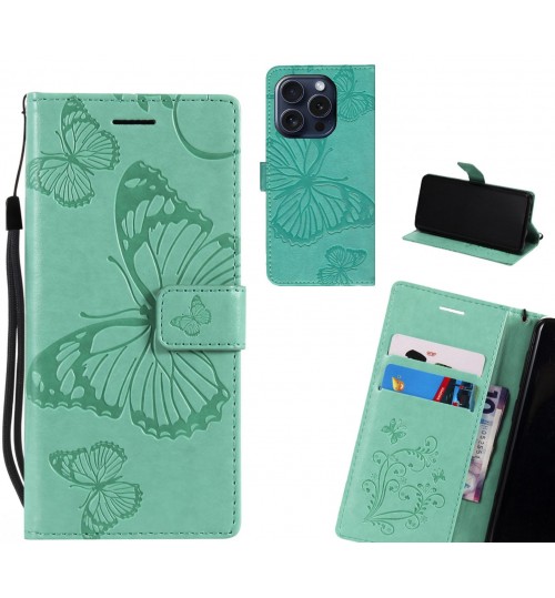 iPhone 15 Pro case Embossed Butterfly Wallet Leather Case