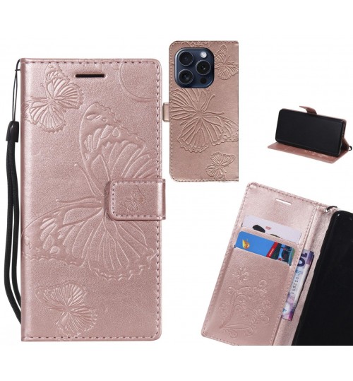 iPhone 15 Pro case Embossed Butterfly Wallet Leather Case