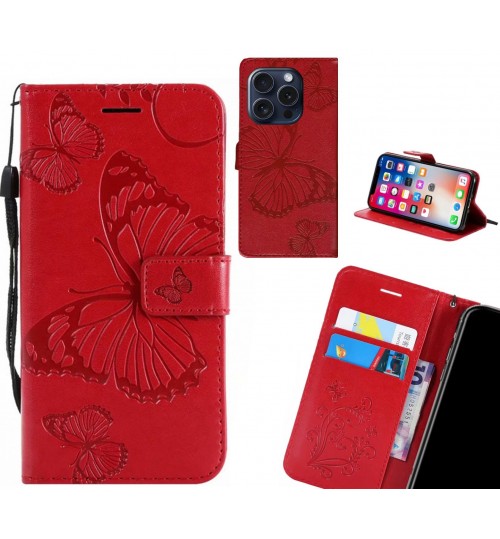 iPhone 15 Pro case Embossed Butterfly Wallet Leather Case