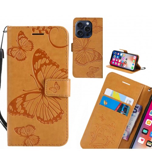 iPhone 15 Pro case Embossed Butterfly Wallet Leather Case