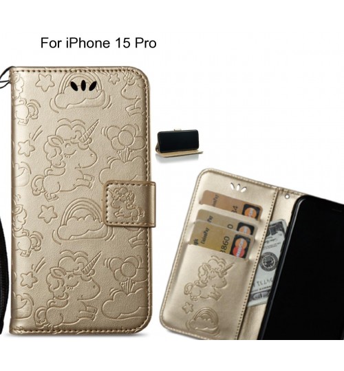 iPhone 15 Pro  Case Leather Wallet case embossed unicon pattern