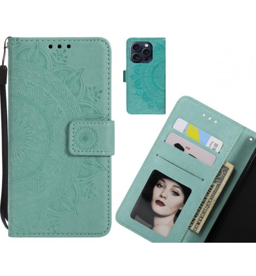 iPhone 15 Pro Case mandala embossed leather wallet case