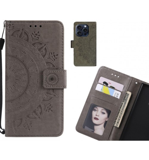 iPhone 15 Pro Case mandala embossed leather wallet case