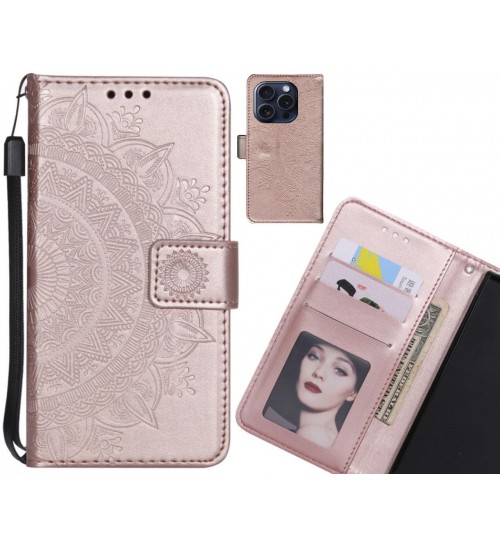 iPhone 15 Pro Case mandala embossed leather wallet case