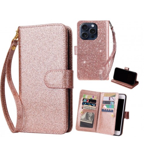 iPhone 15 Pro Case Glaring Multifunction Wallet Leather Case