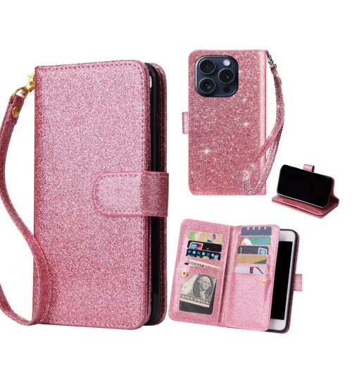 iPhone 15 Pro Case Glaring Multifunction Wallet Leather Case