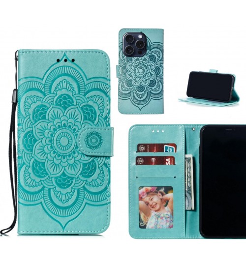 iPhone 15 Pro case leather wallet case embossed pattern