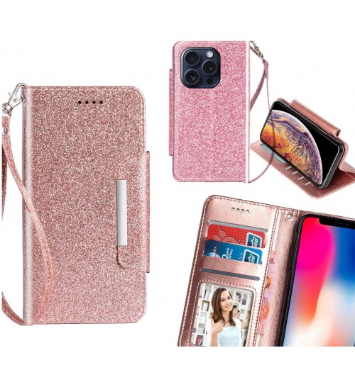 iPhone 15 Pro Case Glitter wallet Case ID wide Magnetic Closure