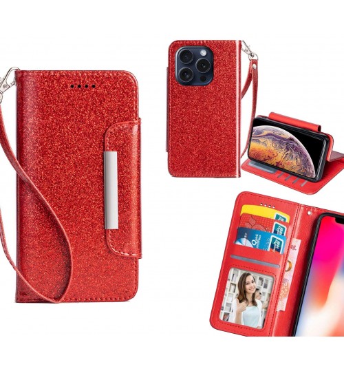 iPhone 15 Pro Case Glitter wallet Case ID wide Magnetic Closure