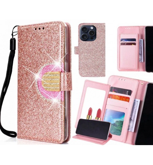 iPhone 15 Pro Case Glaring Wallet Leather Case With Mirror