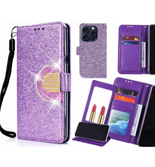 iPhone 15 Pro Case Glaring Wallet Leather Case With Mirror