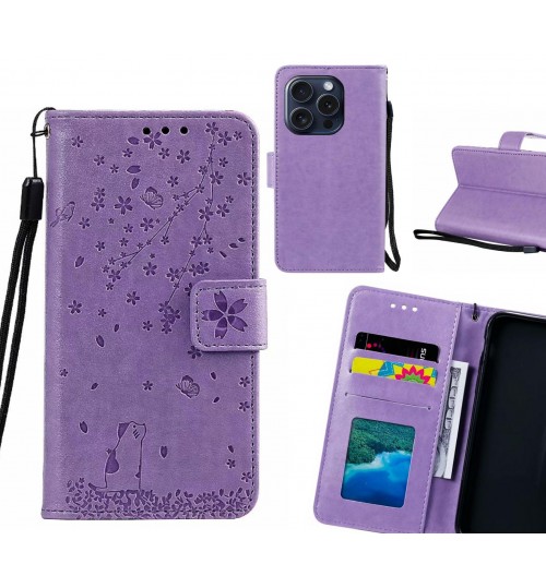 iPhone 15 Pro Case Embossed Wallet Leather Case