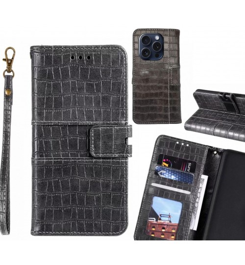 iPhone 15 Pro case croco wallet Leather case